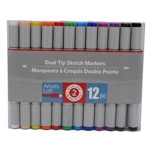 Artists Loft Dual Tip Sketch Markers 12 pc Level 2 Quick Drying Easy Flow New